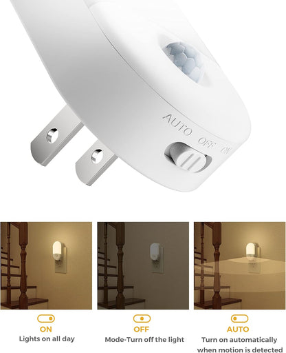 L LOHAS LED Motion Sensor Night Light, Motion Activated Night Light, 4Pack, 3000K Warm White, Night Lights Plug into Wall Motion Sensor, 30/60LM Adjustable Brightness, for Kids Adults Bathroom Kitchen