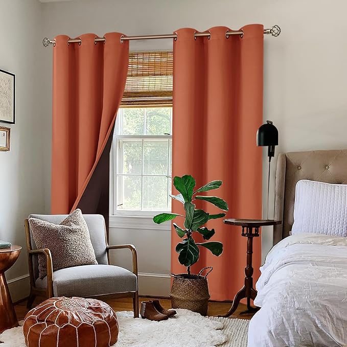 BGment Thermal Insulated 100% Blackout Curtains 84 Inch Length 2 Panels, Total Light Blocking Curtains for Bedroom, Grommet Window Drapes with Thick Black Liner, 42 Inch Wide Each Panel, Terracotta
