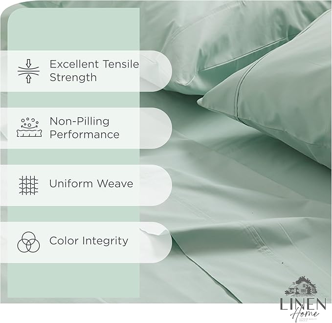 Linen Home 100% Cotton Percale Sheets Full Size, Pastel Turk, Deep Pocket, 4 Pieces Set - 1 Flat, 1 Deep Pocket Fitted Sheet and 2 Pillowcases, Crisp Cool and Strong Bed Linen