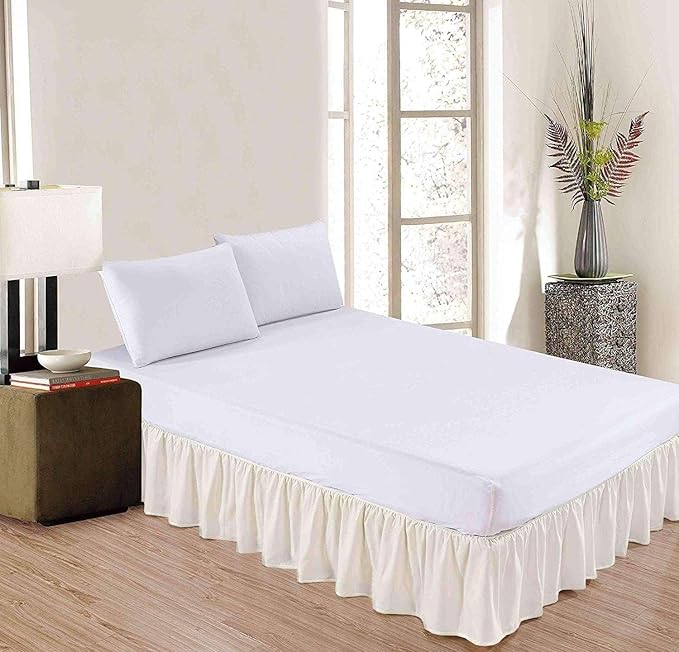 Ivory Solid Ruffled Bed Skirt Full-XL-30 Inch Drop Split Corner, Microfiber Bedskirt with Platform Three Sided Coverage