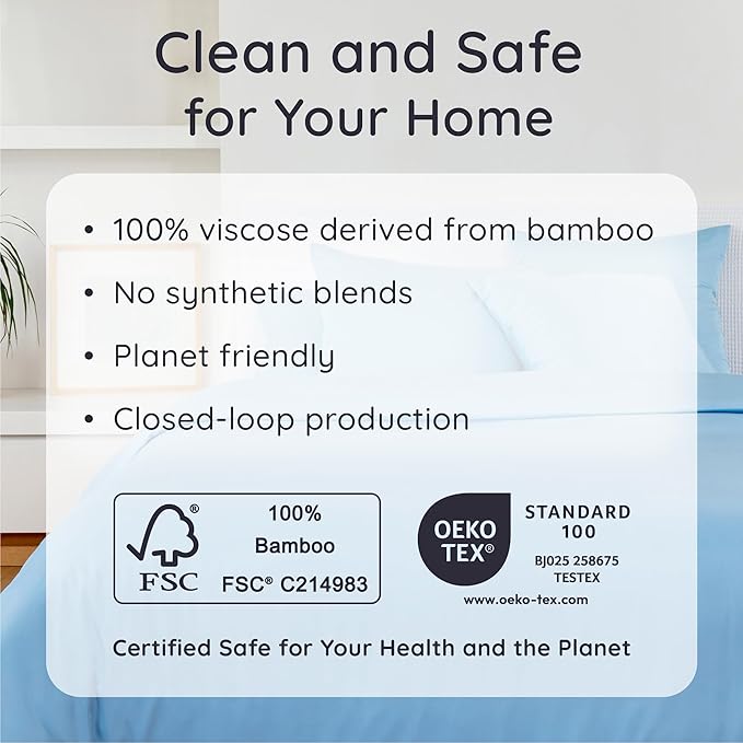 Bambaw 100% Viscose Derived from Bamboo Sheets King Size – 6pcs King Cooling Sheet Set, Luxury Sheets King Size Deep Pocket, Fits Up to 16'' Mattresses, Super Soft (Dream Blue)