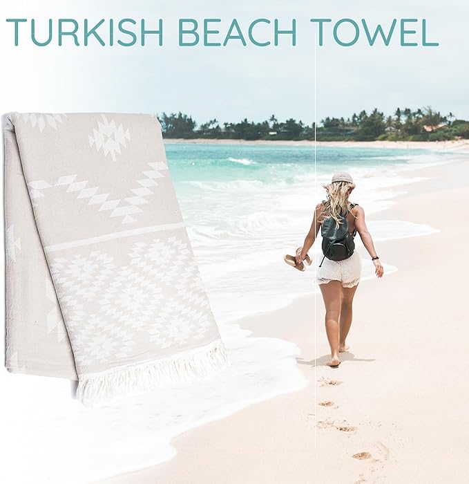 Premium Turkish Beach Towel – 100% Natural Cotton, Quick Dry, Sand Free, Oversized Beach Towel 35”x67” – Ideal for Travel, Pool, and Beach Blanket – Beige Sand Color