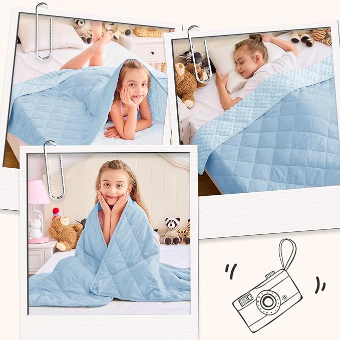 yescool Weighted Blanket 3 lb Light Blue Small Weighted Lap Blanket for Boys and Girls, Cooling Weighted Throws Blanket Minky Heavy Blankets, for 20-45lbs, 36 * 48in