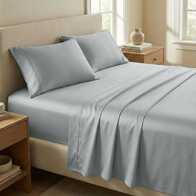 Beckham Hotel Collection Full Sheet Set 100% Cotton, 500TC Luxury Sateen Bedding, 16” Deep Pocket, Moisture-Wicking, 4-Piece, Gray