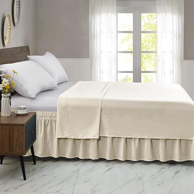 FreshCulture King Bed Skirt, Dust Ruffle for King Size Bed, Easy Fit with 18-Inch Tailored Drop, Elastic Wrap Around Bed Skirt King Size, Hotel Quality Bed Skirts for Adjustable Bed (Cream)