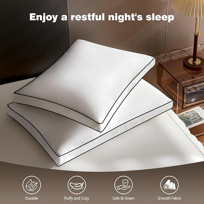 Feather Down Pillows Queen Size Set of 2 Pack, Luxury Hotel Quality Bed Pillow, Soft Medium Firm Feathers Pillow For Sleeping, Down Surrounded Gusseted Pillows for Side Back Stomach Sleepers 20x30 In