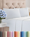 Twin 4 Piece Sheet Set - Cooling, Comfy & Breathable - Hotel Luxury Bedding, Includes Fitted Sheet for Women, Men, Kids & Teens - 1 Flat, 1 Fitted Sheet, 2 Pillowcases w/Deep Pockets - Blue Stripes