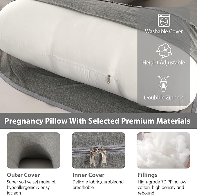 BATTOP Pregnancy Pillows with Cooling Cover,Maternity Body Pillow for Sleeping,Support for Back,HIPS,Legs,Belly for Pregnant Women,Pregnancy Must Haves