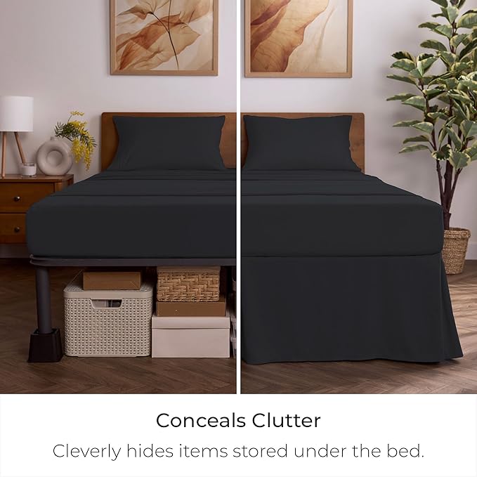 Mellanni Bed Skirt Twin XL Size - Bed Skirting - 15-Inch Tailored Drop Pleated Dust Ruffle - Hotel Luxury Bedding - Wrinkle, Fade, Stain Resistant - 1 Bedskirt (Twin XL, Black)