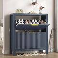 Shoe Cabinet Storage for Entryway, Fluted Shoe Cabinet with 2 Flip Drawers, Hidden Shoe Rack Tall Freestanding Shoe Organizer with Legs for Hallway, Blue