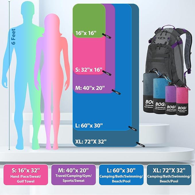 BOGI Microfiber Travel Sports Towel-Quick Dry Travel Towel,Soft Lightweight Absorbent Compact Sports Towel for Camping Gym Beach Bath Yoga Swimming Backpacking (M:40''x20''-AGreen)