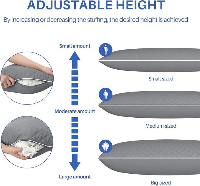 YZ HOME Long Body Pillow for Adults - Firm Body Pillow Insert with Shredded White Memory Foam, Adjustable Height, Soft Support for Side Sleeping, Pregnant Women, Washable (Grey, 20x54 Inch)