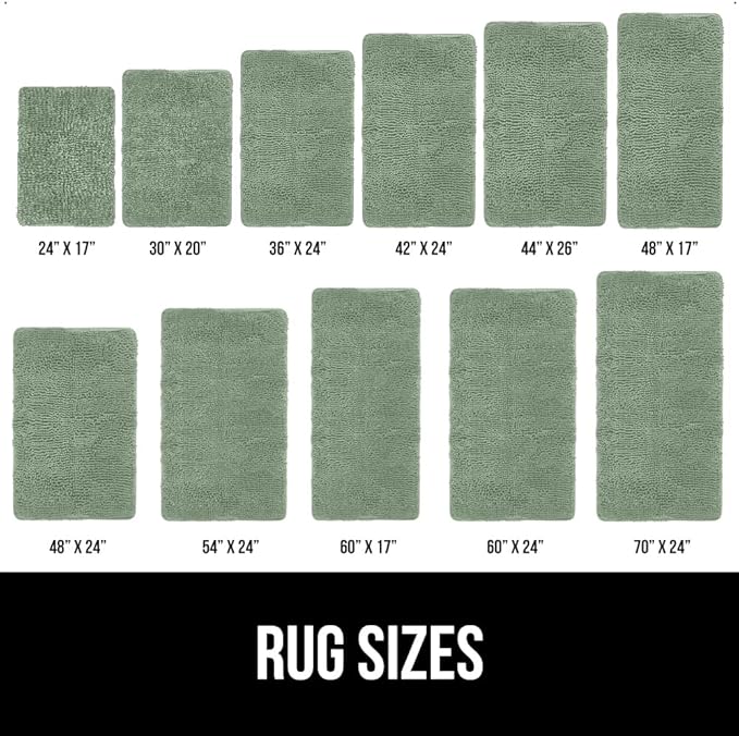 GORILLA GRIP Bath Rug Mat, Soft Absorbent Chenille, Quick Dry Microfiber Mats, Rubber Backing Washable Shower Floor Rugs, Bathmat Runner, US Designed Bathroom Home Decor Accessories 24x17 Sage Green