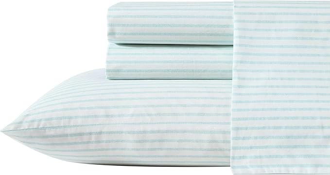 Tommy Bahama - King Sheet Set, Cotton Percale Bedding Set, Super Soft, Oeko-Tex Certified (Cool Beach Stripe Turquoise, King)