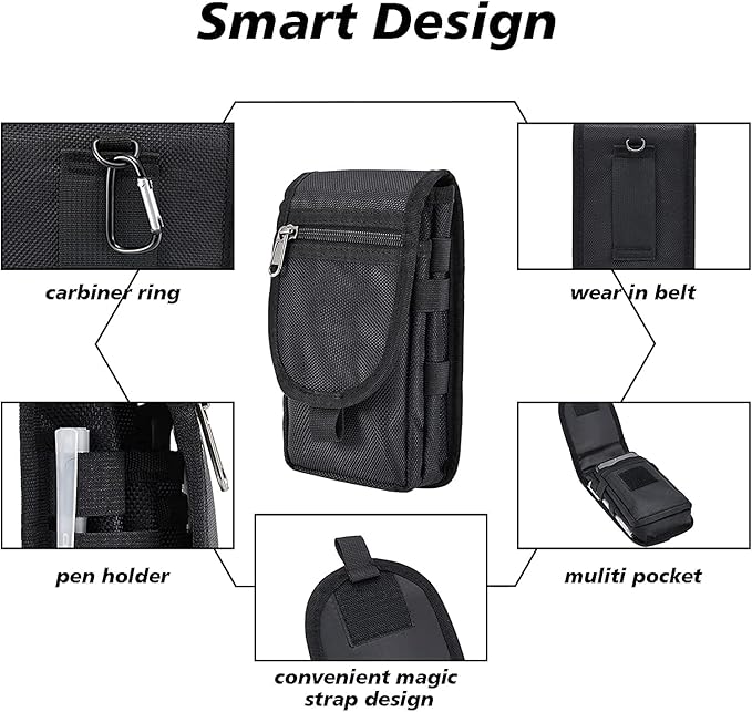 2 Packs Large Smartphone Pouch, Phone Pouch, Cell Phone Holster, Multi-Purpose Tool Holder, Tactical Carrying Case Belt Loop Pouch Men’s Waist Pocket for Hiking, Camping,Rescue Essential