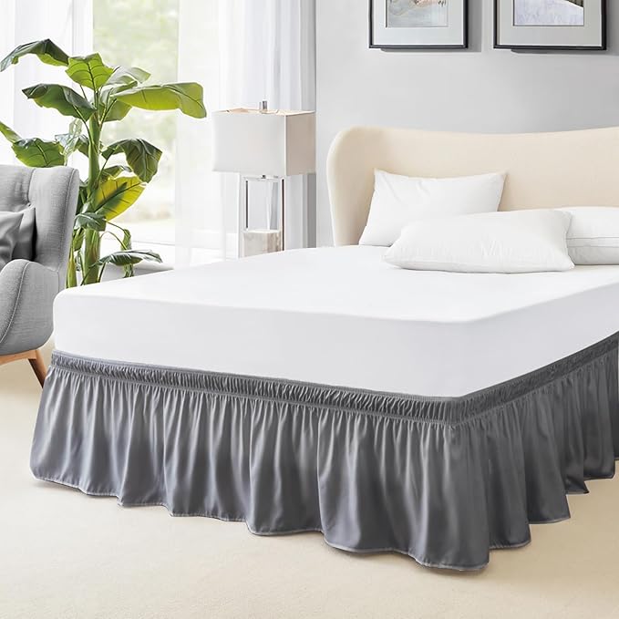 FreshCulture Twin Bed Skirt, Elastic Wrap Around Bed Skirt Twin Size, Bed Skirts for Adjustable Bed, Easy Fit with 22 Inch Drop Length, Hotel Quality Dust Ruffle for Twin Bed (Dark Grey)