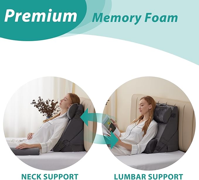 Bedluxe Adjustable 4pcs Bed Wedge Pillow Set, Memory Foam Wedge Pillows Post Surgery for Back, Neck, Leg Pain Relief, Pillow Wedge for Sleeping, Sitting up in Bed, Acid Reflux and GERD, Velvet