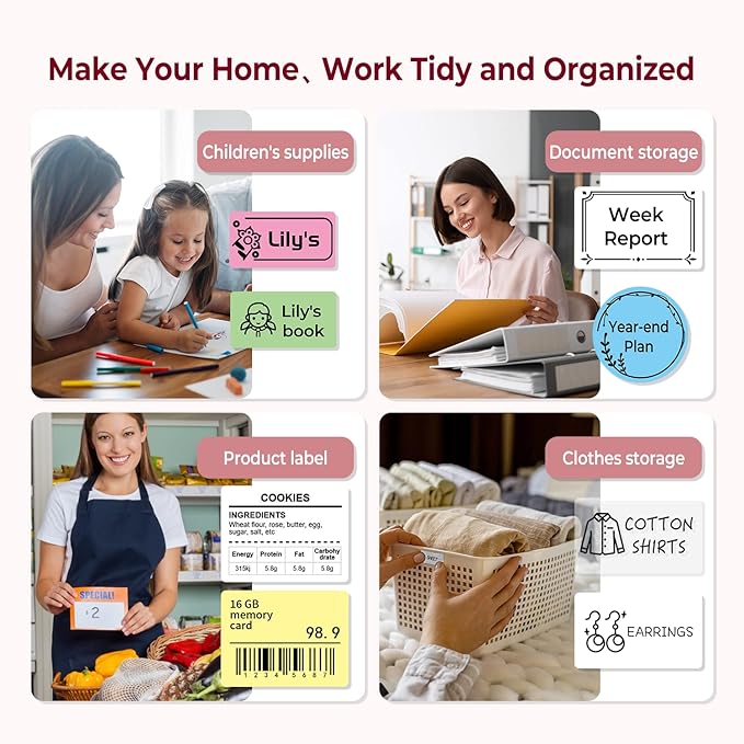 Phomemo Thermal Label Maker - M110 Barcode Label Printer Portable Bluetooth Labeler Maker Machine for for Small Business, Address, Logo, Clothing, Mailing, with 40x30mm Label, Pink