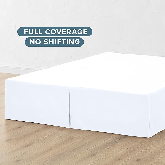 Bare Home Full XL Bed Skirt - 15-Inch Tailored Drop Easy Fit - Bed Skirt for Full Extra Long Beds - Center & Corner Pleats (Full XL, White)