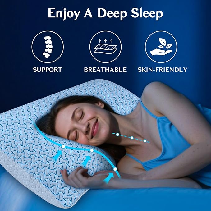 Shredded Memory Foam Pillows Queen Size Set of 2, Adjustable Memory Foam Pillows 2 Pack, Cooling Bed Pillow for Side Back and Stomach Sleepers for Neck and Shoulder Pain relief Cool Pillow