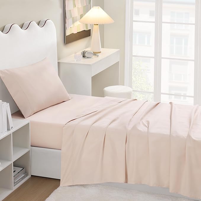 UGG Twin XL Sheet Set 3-Piece Luxury Cooling Sheets Deep Pockets Premium Bedding with 1 Sham Machine Washable, for Dorm Essentials & College Bedding, Twin XL, Shell Light Pink (Hedi)
