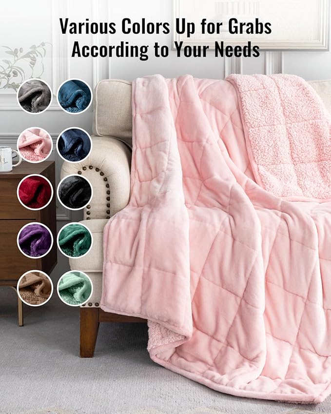 Uttermara Weighted Blanket Twin 15 Pounds, Adult Weighted Blanket for Sofa Bed, Thick Cozy Fluffy Warm Sherpa Bed Blanket with Soft Plush Flannel Fleece, Heavy Blanket Great for Sleep 48x72 inch Pink