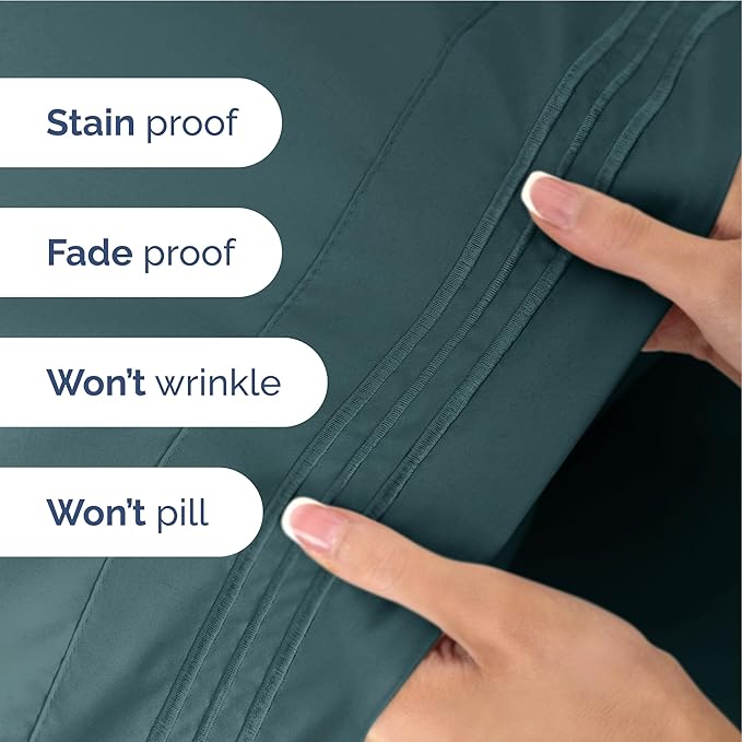 Twin XL Size 3-Piece Sheet Set - Extra Soft, Breathable & Cooling - Hotel Luxury Durable Bed Sheets - Deep Pockets, Easy-Fit & Wrinkle-Free - Deep Teal Oeko-Tex