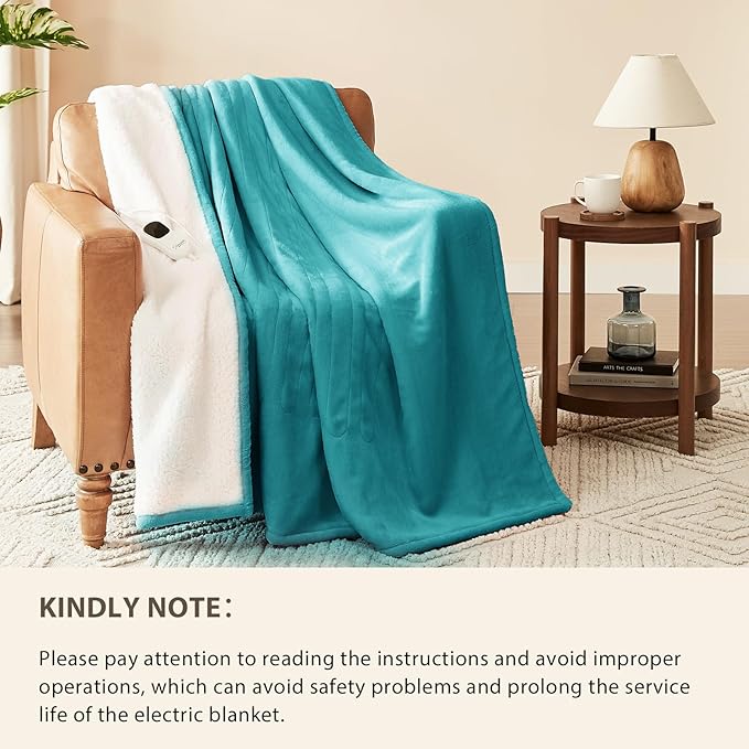 Homemate Electric Heated Blanket King Size - 100"x90" Heating Blanket King Size Dual Control 1/2/4/6/8 Hours Auto-Off 10 Heat Level Over-Heat Protection Flannel Sherpa ETL Certification