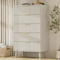 LYNSOM Fluted 5 Drawers Dresser, 45" Tall Modern Chest of Drawers with Curved Profile Design and Metal Handle, Wood Drawer Organizer for Bedroom, Living Room, Hallway, Entryway, White