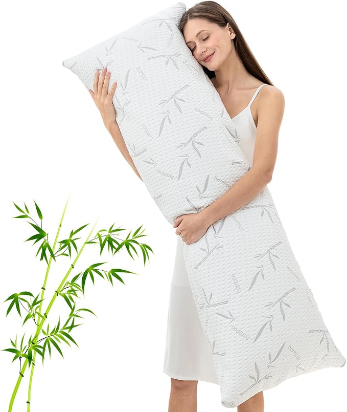 Full Body Pillow with Removable Pillowcase for Adults,（Memory Foam Filling）（Long Pillow for Side Sleepers） （Fluffy and Firm）（Adjustable Filling）（20×54 Inch，White）