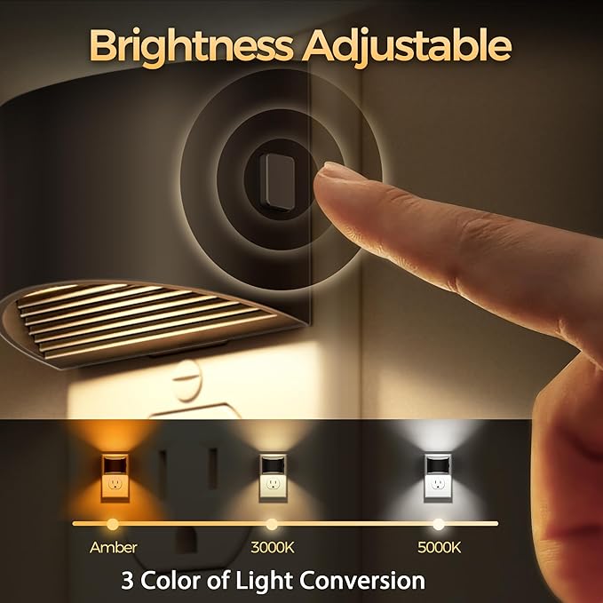 DORESshop LED Night Light[2 Pack], Night Lights Plug into Wall, Plug in Night Light with 3 Color Temperatures, Dusk to Dawn Sensor, Nightlights for Adults, Bedroom, Bathroom, Hallway, Black