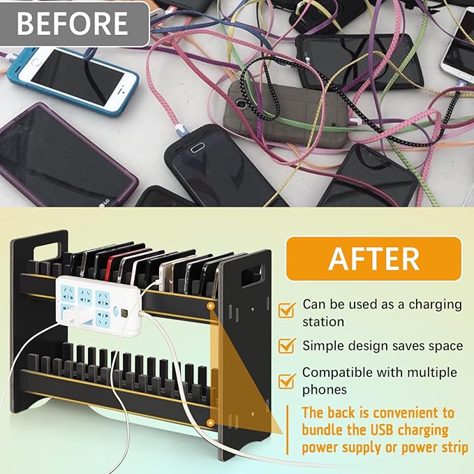 Cell Phone Holder Classroom Cell Phone Storage 2-Tier Multiple Cell Phone Stand Rack with 1-30 Number Stickers PVC Board Mobile Phone Holder Desktop Organizer for Classroom (Black, 30 Slots)