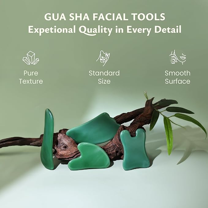 Rena Chris Guasha Massage Tool, 4 Pcs Gua Sha Facial Tool, Guasha Board for SPA Acupuncture Therapy Trigger Point Treatment, Gua Sha Scraping Massage Tool（Green）