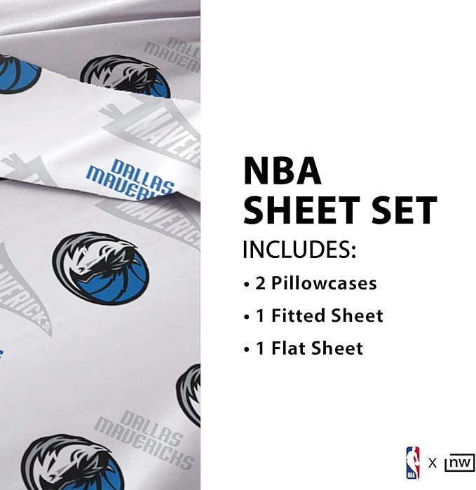 Northwest Officially Licensed Dallas Mavericks NBA Full Size Sheet Set – Soft Team Logo Bedding for Dorms, Bedrooms, Fan Caves & Game Day Style