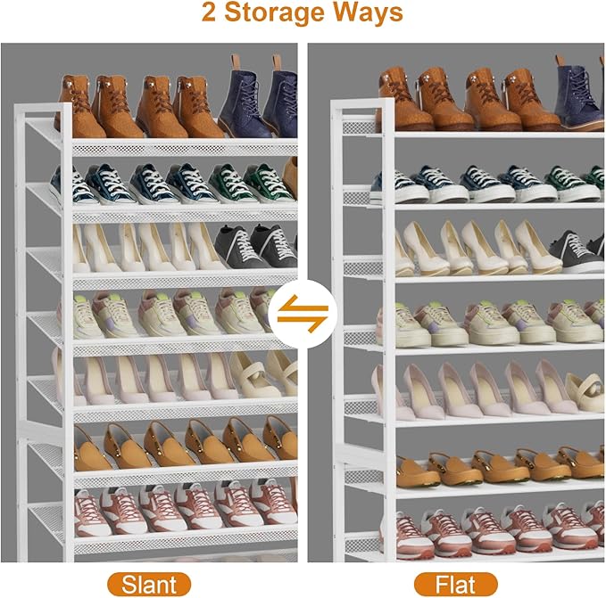 Large Shoe Rack 10 Tier Shoe Organizer, Heavy Duty Metal 5-Tier Stackable Shoe Storage Vertical Shoe Rack for Closet Front Door Entrance, Up to 62 Pairs, 44.8" W x 11.4" D x 71.2" H, White