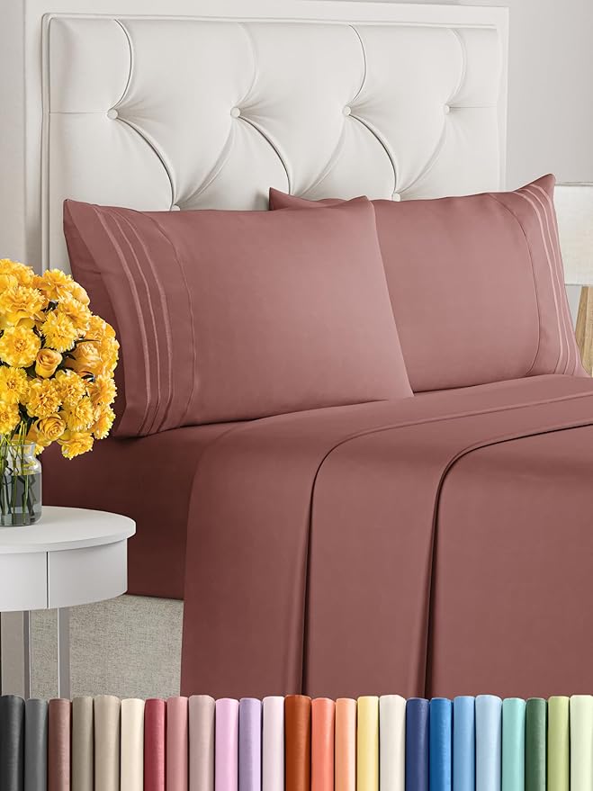 Full Size 4 Piece Sheet Set - Extra Soft, Breathable & Cooling Sheets - Hotel Luxury Durable Bed Sheets for Women And Men - Deep Pockets, Easy-Fit & Wrinkle-Free Sheets - Clay Oeko-Tex Bed Sheet Set