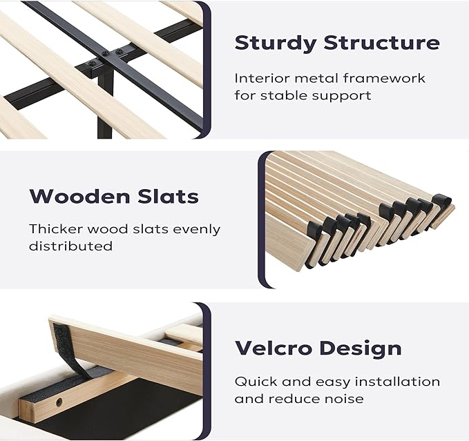 Twin Platform Bed Frame, Velvet Upholstered Bedframe with Vertical Channel Adjustable Headboard, Golden Plating Trim, Mattress Foundation with Wooden Slats, No Box Spring Needed, Black