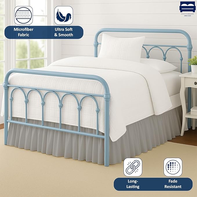 Cottingon Ruffled Bed Skirt with Split Corners-Dust Ruffle - 18" Drop 100% Microfiber Soft,Sheen & Luxurious Look - Bed Skirts (Light Grey -King)