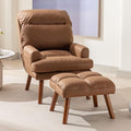 INZOY Accent Chairs with Ottoman, Velvet Fabric Armchair with Ottoman for Bedroom Living Room, Mid Century Modern Chair with Adjustable Backrest and Side Pockets, Camel