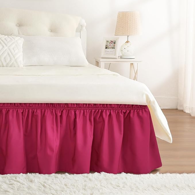 RIMELA Rose Purple Bed Skirt Queen Size 15 Inch Drop Elastic Wrap Around Dust Ruffle Bedding Bedskirt, Bed Skirt for Adjustable Bed Base, Soft Durable Fabric Machine Washable Easy to Install