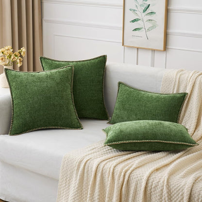 MIULEE Pack of 2 Christmas Pillow Covers 12x20 Inch Moss Green Farmhouse Decorative Throw Pillow Covers with Stitched Edge Soft Chenille Solid Dyed Couch Pillow Covers for Sofa Bed Living Room