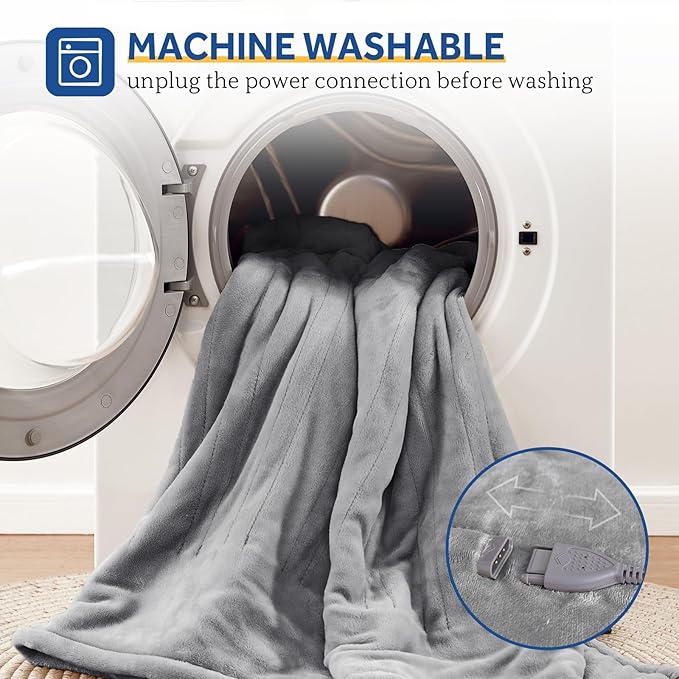 Sealy Electric Blanket Full Size, Flannel Heated Blanket with 10 Heating Levels & 1-12 Hours Auto Shut Off, Machine Washable, Light Grey, 80 x 84 Inch