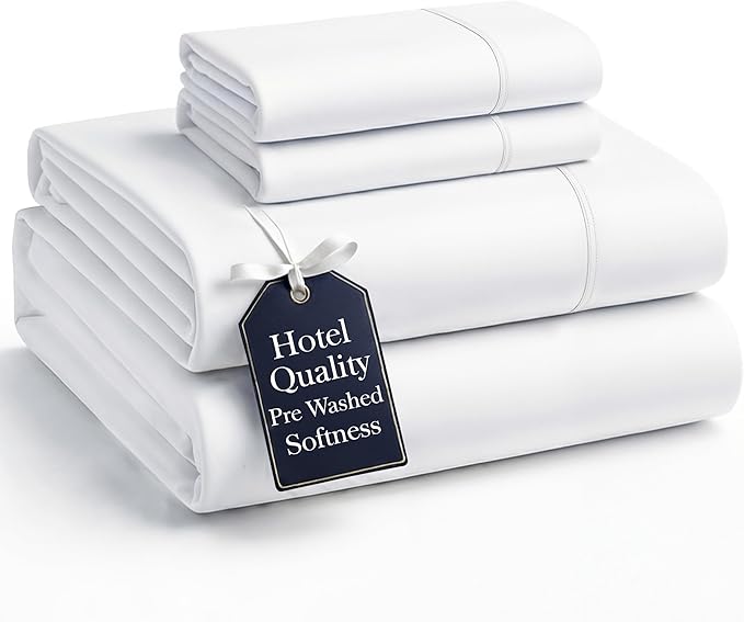 Casa Platino Queen Size Sheet Set, Brushed Microfiber Bedding with 15” Deep Pockets, Pre-Washed for Soft Touch, Cozy and Airy Feel, Lightweight Queen Bed Sheet Set for Year-Round Use – White