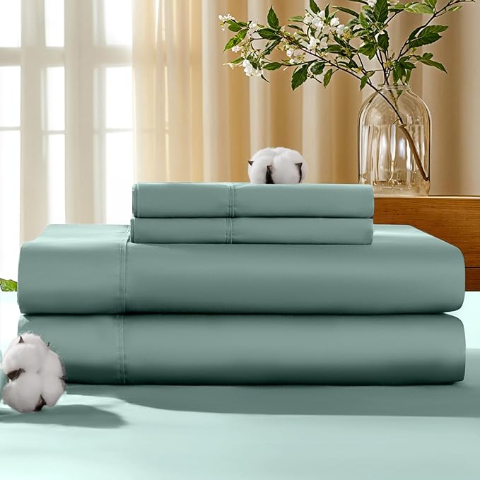 LBRO2M 100% Cotton Sheets Set Deep Pocket 19", 1000 Thread Count California King Size 4 Piece Bed Sheet Sets Soft Comfortable Bedding All Season (California King, Sage Green)