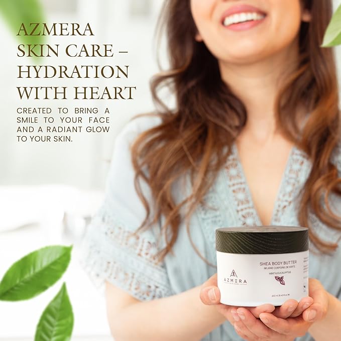 AZMERA Handcrafted Whipped Shea Body Butter – Luxurious Moisturizer for Dry, Sensitive Skin with Bergamot, Argan Oil & Vitamin E – Vegan, Non-Greasy Skincare – 8.82 oz