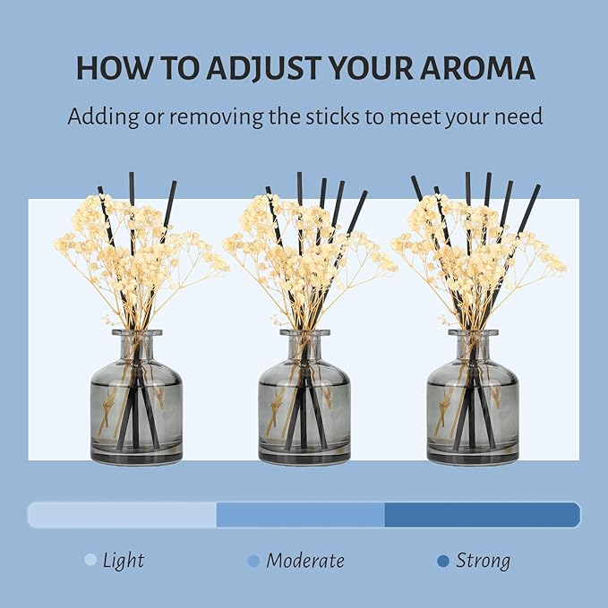 Brakula Reed Diffuser Set, 6.09 fl oz (180 ml)- White Jasmine with 8 Reed Sticks, Home Fragrance Reed Diffuser for Bathroom Shelf Decor