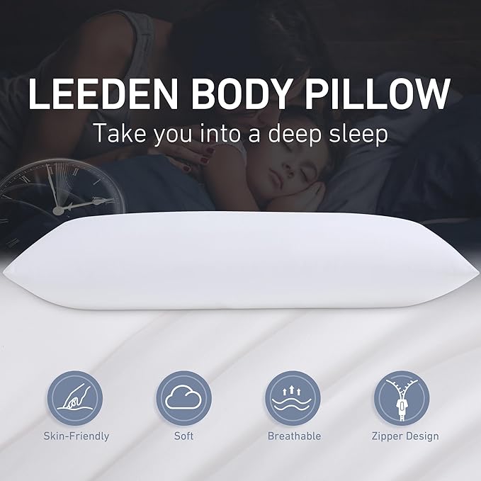 Leeden Full Body Pillow for Adults, Firm and Fluffy Long Pillow Insert, Breathable Pillow for Side Sleepers and Bed Support，20x54 White