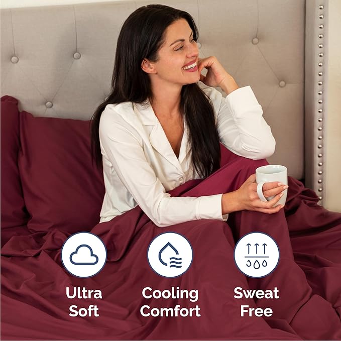 Queen 6 Piece Sheet Set - Cooling, Comfy & Breathable - Hotel Luxury Bedding, Includes Fitted Sheet for Women, Men, Kids & Teens - 1 Flat, 1 Fitted Sheet, 4 Pillowcases with Deep Pockets - Burgundy