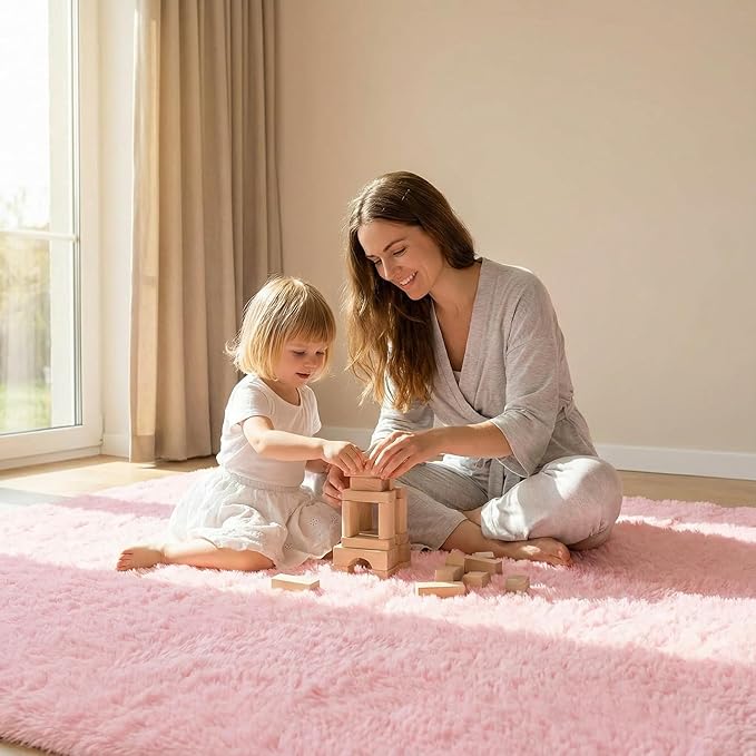 duduta Pink Soft Fluffy Rug 5x8 ft, Shag Fuzzy Plush Rectangle Carpet for Bedroom Nursery Living Room Home Decor