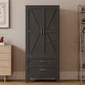 Metal Armoire Wardrobe Closet,71" Tall Black Storage Cabinet with Hanging Rod,2 Drawers & Adjustable Shelves,Heavy-Duty Steel Wardrobe for Bedroom, Garage, and Office